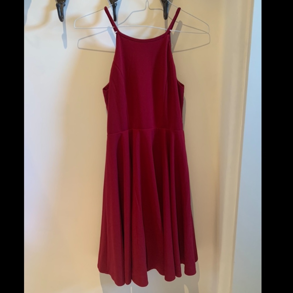 Flowing red Lulus dress.